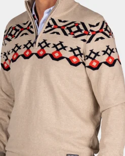 NZA New Zealand Auckland Beige katoenen trui met gebreid patroon