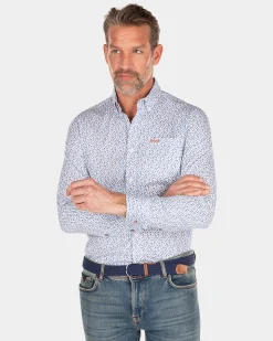 NZA New Zealand Auckland Blauw geprint katoenen overhemd -