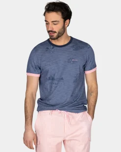 NZA New Zealand Auckland Blauw geprint t-shirt met roze details
