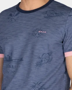 NZA New Zealand Auckland Blauw geprint t-shirt met roze details