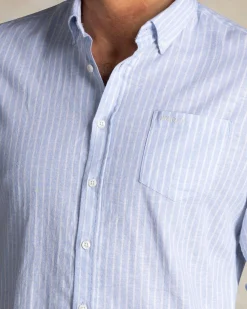 NZA New Zealand Auckland Blauw gestreept linnen overhemd met knopen