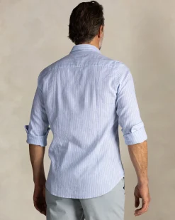 NZA New Zealand Auckland Blauw gestreept linnen overhemd met knopen