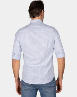 NZA New Zealand Auckland Blauw gestreept linnen overhemd