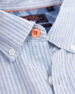 NZA New Zealand Auckland Blauw gestreept linnen overhemd