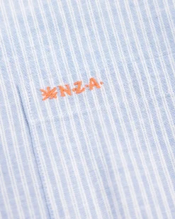 NZA New Zealand Auckland Blauw gestreept linnen overhemd