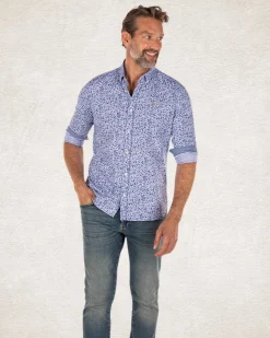 NZA New Zealand Auckland Blauw katoenen overhemd met bloemen print