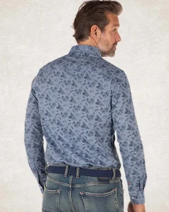 NZA New Zealand Auckland Blauw katoenen overhemd met print -