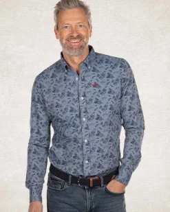 NZA New Zealand Auckland Blauw katoenen overhemd met print -