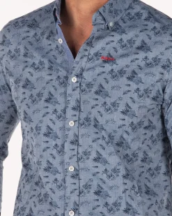 NZA New Zealand Auckland Blauw katoenen overhemd met print -