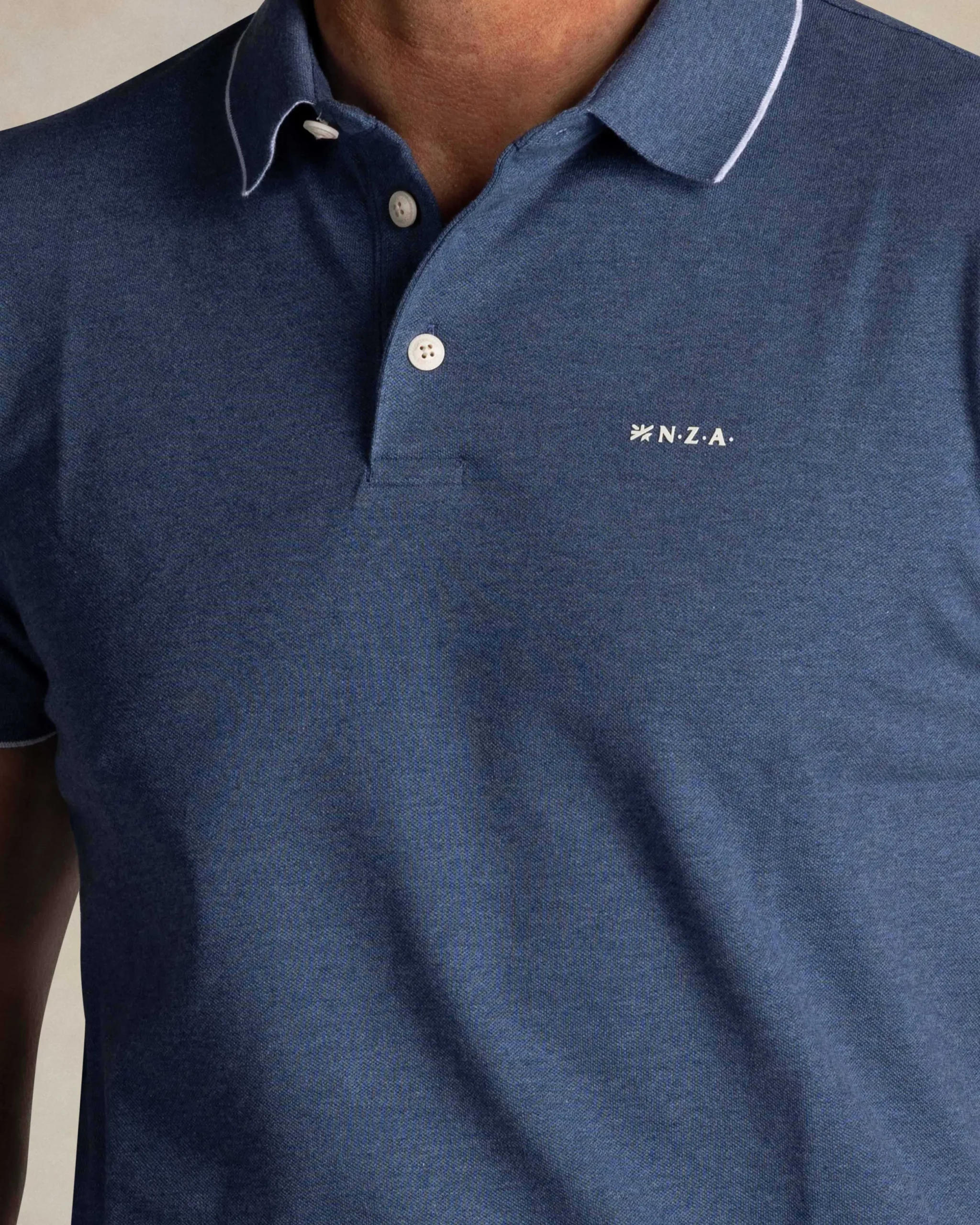 NZA New Zealand Auckland Blauw katoenen stretch polo met accentkleur