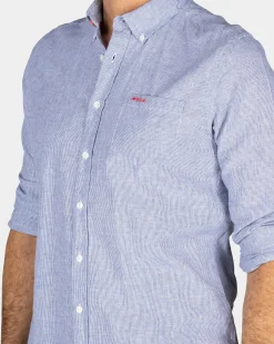 NZA New Zealand Auckland Blauw linnen overhemd