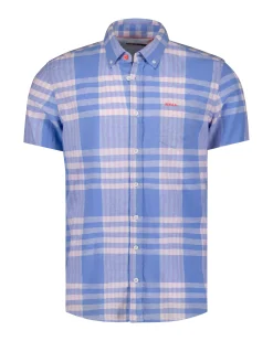 NZA New Zealand Auckland Blauw met roze geruit overhemd met korte mouwen