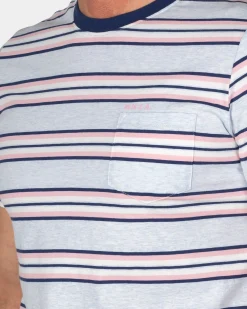 NZA New Zealand Auckland Blauw t-shirt met roze en witte streep