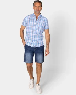 NZA New Zealand Auckland Blauw wit oranje geruit overhemd met korte mouw