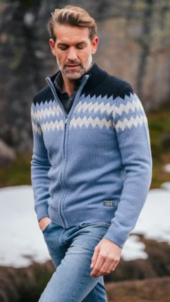 NZA New Zealand Auckland Blauw wollen vest met wit motief -