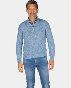 NZA New Zealand Auckland Blauwe gebreide trui met halve rits -