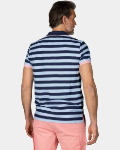 NZA New Zealand Auckland Blauwe gestreepte polo met roze details