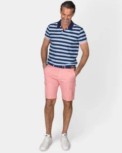 NZA New Zealand Auckland Blauwe gestreepte polo met roze details