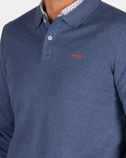 NZA New Zealand Auckland Blauwe katoenen longsleeve polo