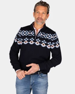 NZA New Zealand Auckland Blauwe katoenen trui met gebreid patroon