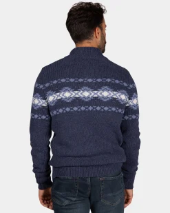 NZA New Zealand Auckland Blauwe pullover met knopen en lichtblauw motief -