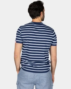 NZA New Zealand Auckland Blauw-wit gestreept katoenen t-shirt