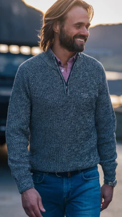 NZA New Zealand Auckland Bruine katoenen trui met halve rits -