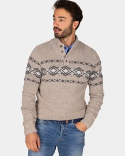 NZA New Zealand Auckland Bruine pullover met knopen en zwart motief -