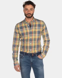 NZA New Zealand Auckland Checkered linen shirt yellow blue red -