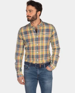 NZA New Zealand Auckland Checkered linen shirt yellow blue red -