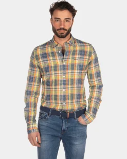 NZA New Zealand Auckland Checkered linen shirt yellow blue red -