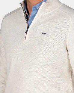 NZA New Zealand Auckland Creme beige basis pullover met halve rits