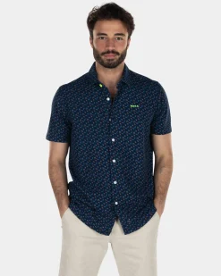 NZA New Zealand Auckland Donkerblauw bedrukt overhemd met korte mouw -