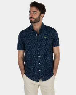 NZA New Zealand Auckland Donkerblauw bedrukt overhemd met korte mouw -