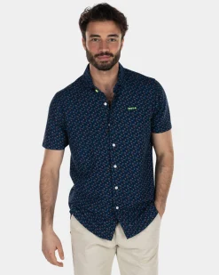 NZA New Zealand Auckland Donkerblauw bedrukt overhemd met korte mouw -