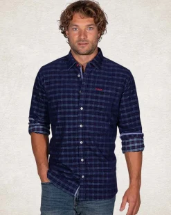 NZA New Zealand Auckland Donkerblauw katoenen corduroy shirt -