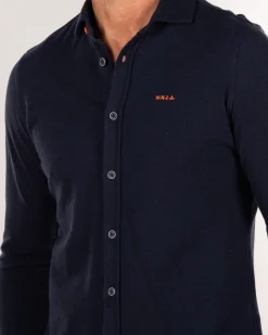 NZA New Zealand Auckland Donkerblauw katoenen overhemd met lange mouw -