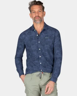 NZA New Zealand Auckland Donkerblauw overhemd met bloemen -