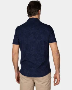 NZA New Zealand Auckland Donkerblauw overhemd met korte mouw en bloemprint