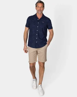 NZA New Zealand Auckland Donkerblauw overhemd met korte mouw en bloemprint