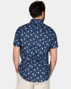 NZA New Zealand Auckland Donkerblauw overhemd met print en korte mouw