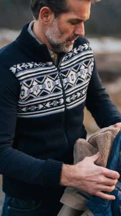 NZA New Zealand Auckland Donkerblauw vest met wit en blauw motief -