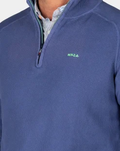 NZA New Zealand Auckland Donkerblauwe basis pullover met halve rits