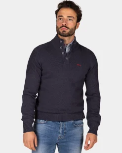 NZA New Zealand Auckland Donkerblauwe gebreide katoenen trui met knopen -