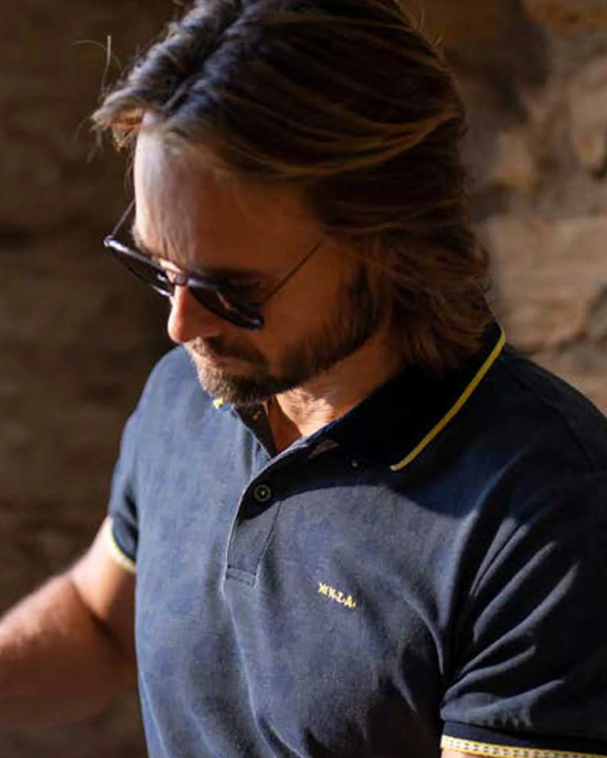 NZA New Zealand Auckland Donkerblauwe polo met bladprint