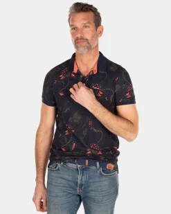 NZA New Zealand Auckland Donkerblauwe polo met bloemenprint -