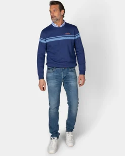 NZA New Zealand Auckland Donkerblauwe trui met lichtblauwe strepen