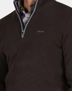 NZA New Zealand Auckland Donkerbruine chenille trui met halve rits -