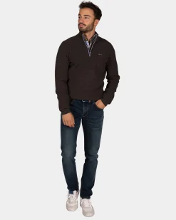 NZA New Zealand Auckland Donkerbruine chenille trui met halve rits -