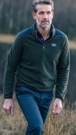 NZA New Zealand Auckland Donkergroen fleece overhemd met halve rits -